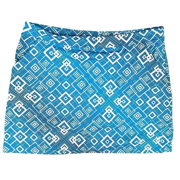 Peter Millar Blue Skort UPF 50+  Golf Tennis Geo Print Pull On Stretchy Skirt XL - Picture 1 of 9